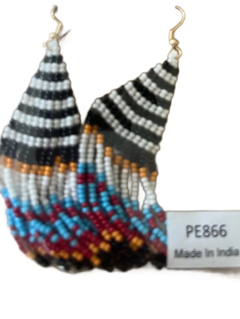 Handmade Beaded Fringe Earrings - Black, White, Turquoise, Burgundy